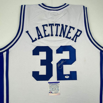 Autographed/Signed Christian Laettner Duke The Shot White College Basketball Jersey PSA/DNA COA