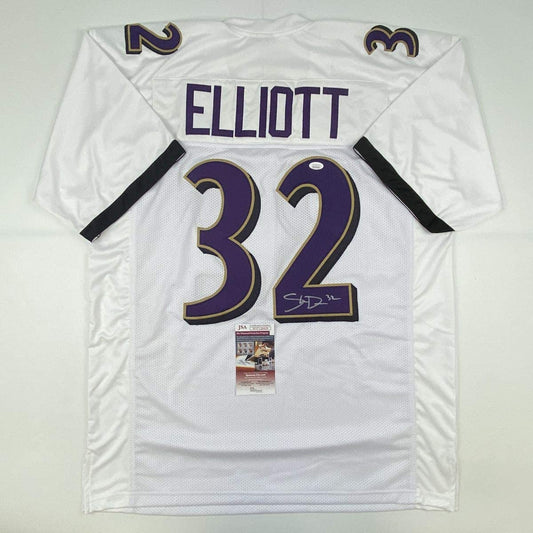 Autographed/Signed DeShon Elliott Baltimore White Football Jersey JSA COA