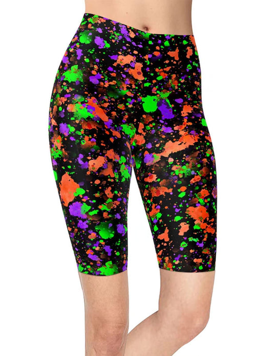 Women's Artistic Splash Printed Biker Shorts Buttery Soft Workout Leggings (Large-XX-Large, Color Splash Purple)