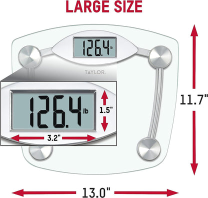 Taylor Digital Bathroom Scale, Highly Accurate Body Weight Scale, Instant On and Off, 400 lb, Sturdy Clear Glass with ChromeFinish Base