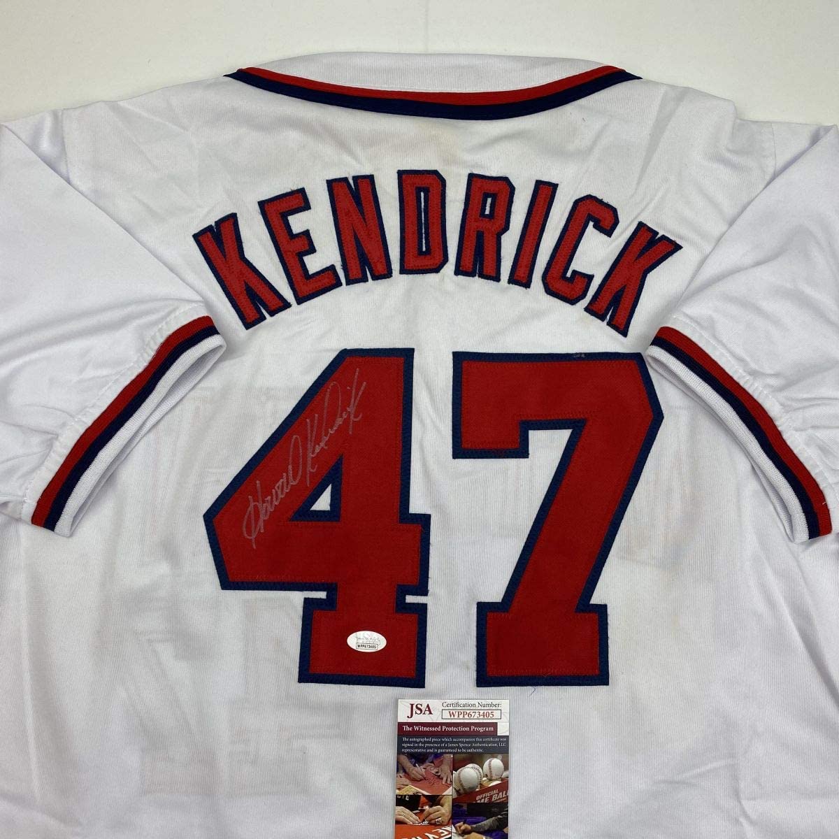 Autographed/Signed Howie Kendrick Washington White Baseball Jersey JSA COA