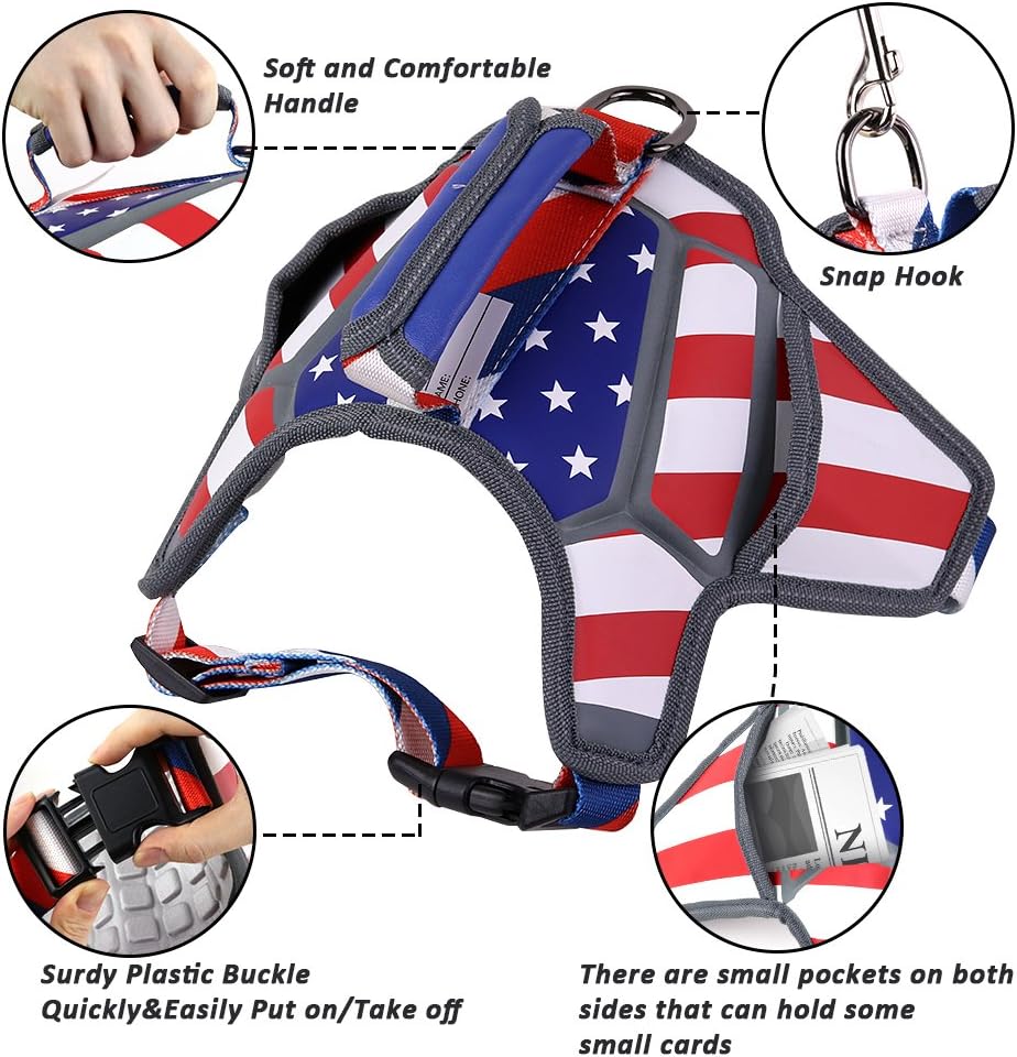 USA Patriotic Star Dog Harness+Leash Set