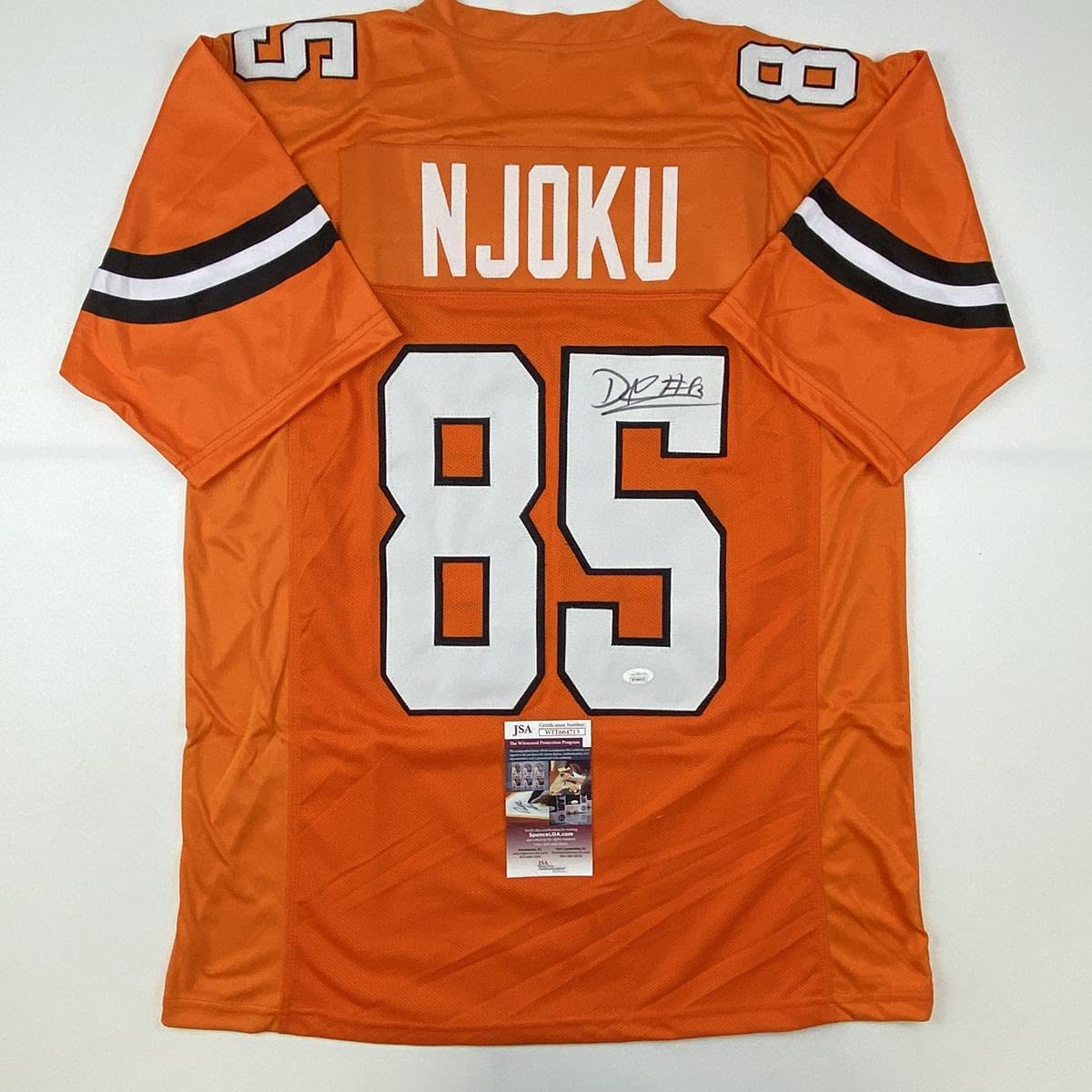 Autographed/Signed David Njoku Cleveland Football Orange Jersey JSA COA