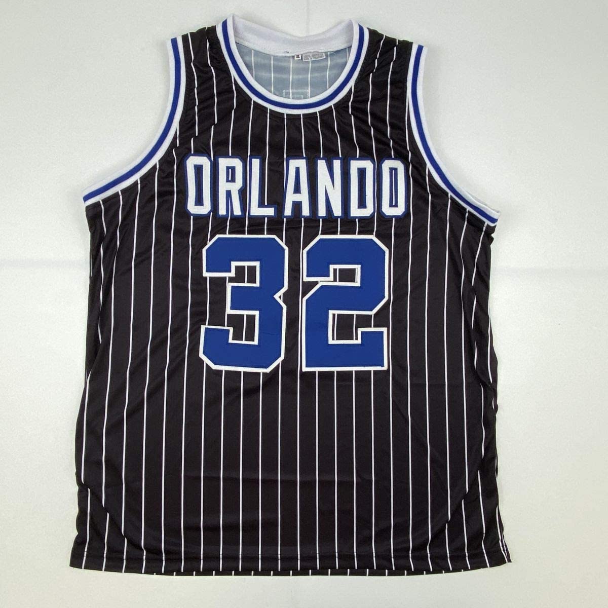Autographed/Signed Shaquille Shaq O'Neal Orlando Black Pinstripe Basketball Jersey JSA COA