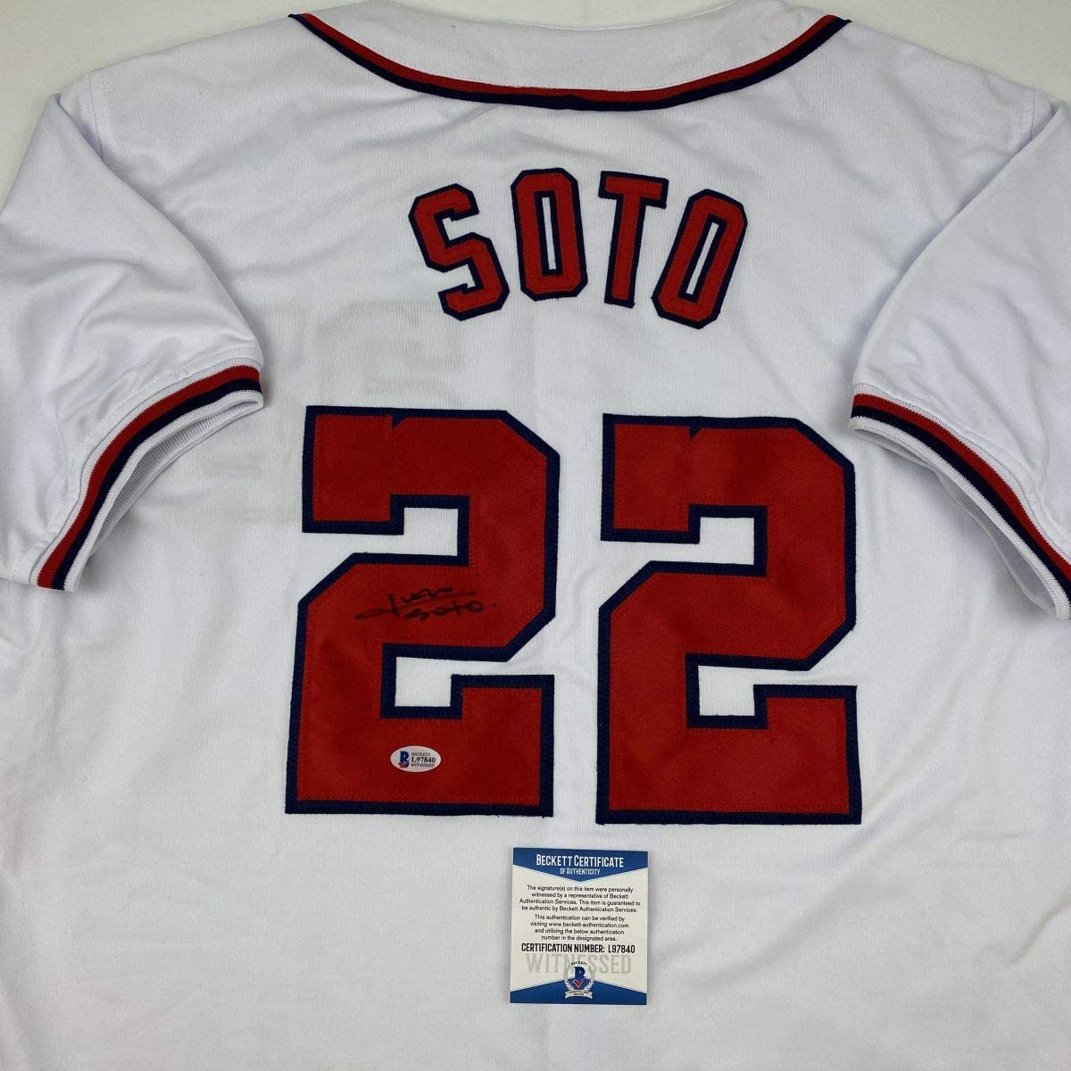 Autographed/Signed Juan Soto Washington White Baseball Jersey Beckett BAS COA