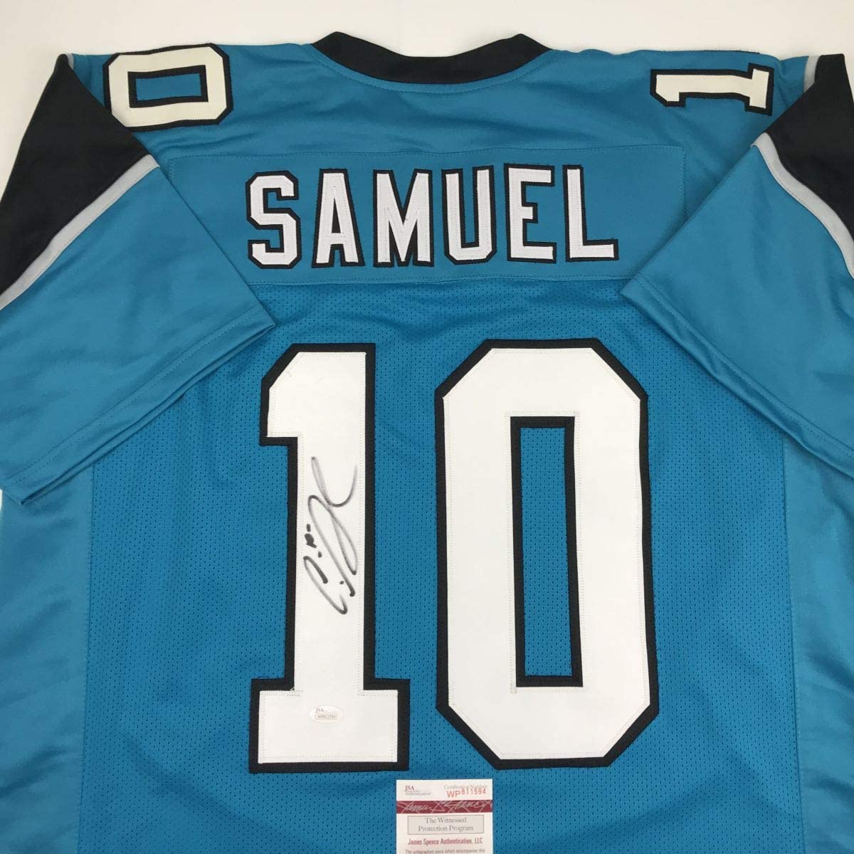Autographed/Signed Curtis Samuel Carolina Blue Football Jersey JSA COA
