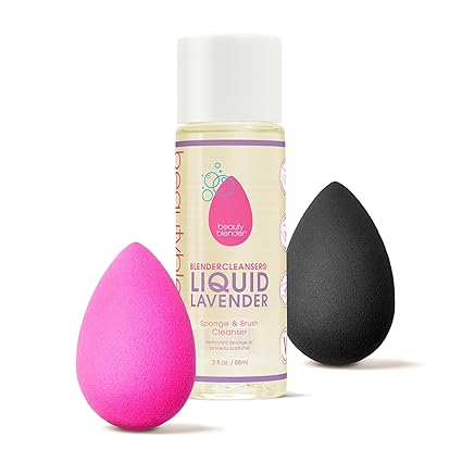 Beautyblender‘Œ | Original Pink + Pro Black Beauty Blender Duo + Full-Sized Blendercleanser‘Œ Liquid Lavender Makeup Sponge & Brush Cleanser, 3-Piece Bundle, Made in USA, Vegan, Cruelty-Free, 3 oz