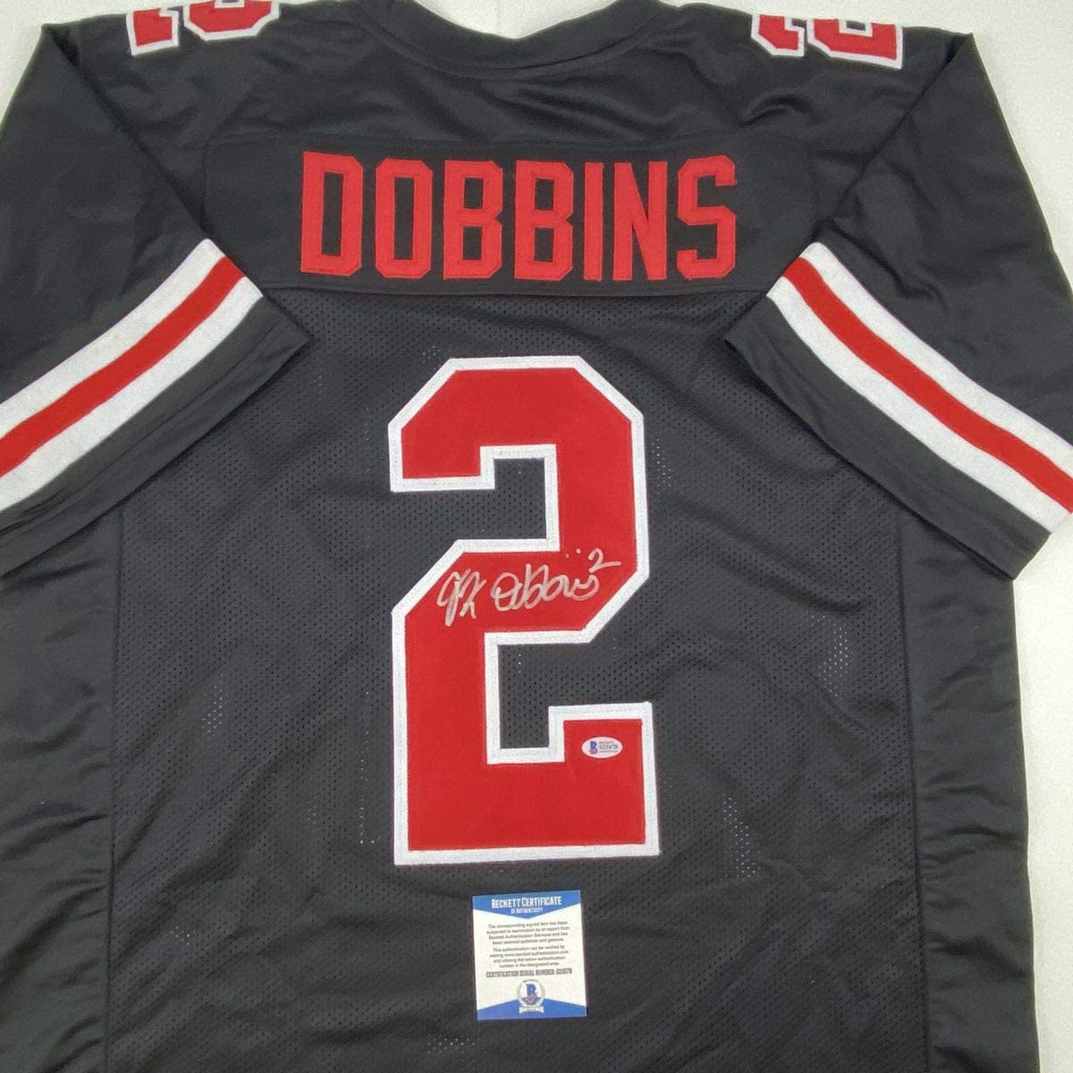 Autographed/Signed JK J.K. Dobbins Ohio State Black College Football Jersey Beckett BAS COA