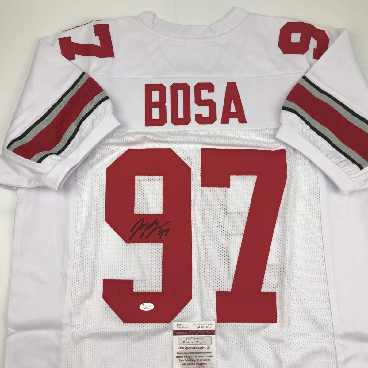 Autographed/Signed Joey Bosa Ohio State White College Football Jersey JSA COA