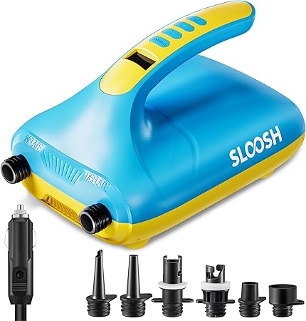 SLOOSH Electric Paddle Board Pump, 20 PSI High-Pressure Dual-Stage Inflation SUP Air Pump with Auto-Off Function, 12V DC Car Connector for Inflatable Paddle Boards, Kayaks, Boats, and Air Mattresses