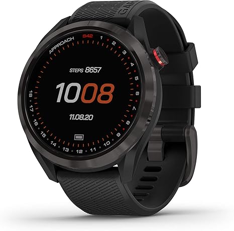 Garmin Approach S42, GPS Golf Smartwatch, Lightweight with 1.2" Touchscreen, 42k+ Preloaded Courses, Gunmetal Ceramic Bezel and Black Silicone Band, 010-02572-10 (Renewed)