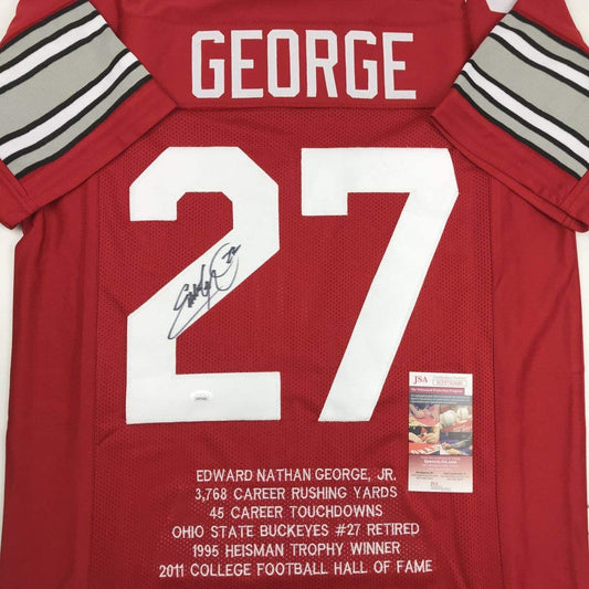 Autographed/Signed Eddie George Ohio State Red Stat College Football Jersey JSA COA