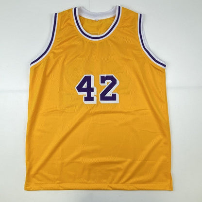 Autographed/Signed James Worthy Los Angeles LA Yellow Basketball Jersey Beckett BAS COA