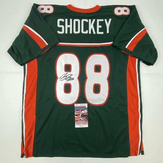 Autographed/Signed Jeremy Shockey Miami Green College Football Jersey JSA COA