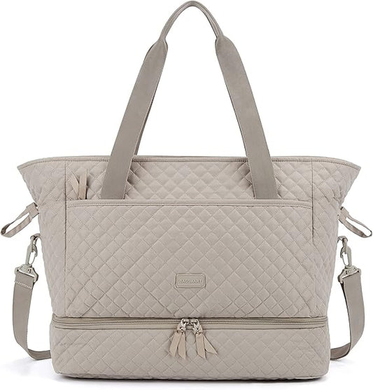 BAGSMART Weekender Overnight Bag, 39L Large Travel Duffle Bag for Women, Quilted Cotton Gym Bag with Shoe Compartment