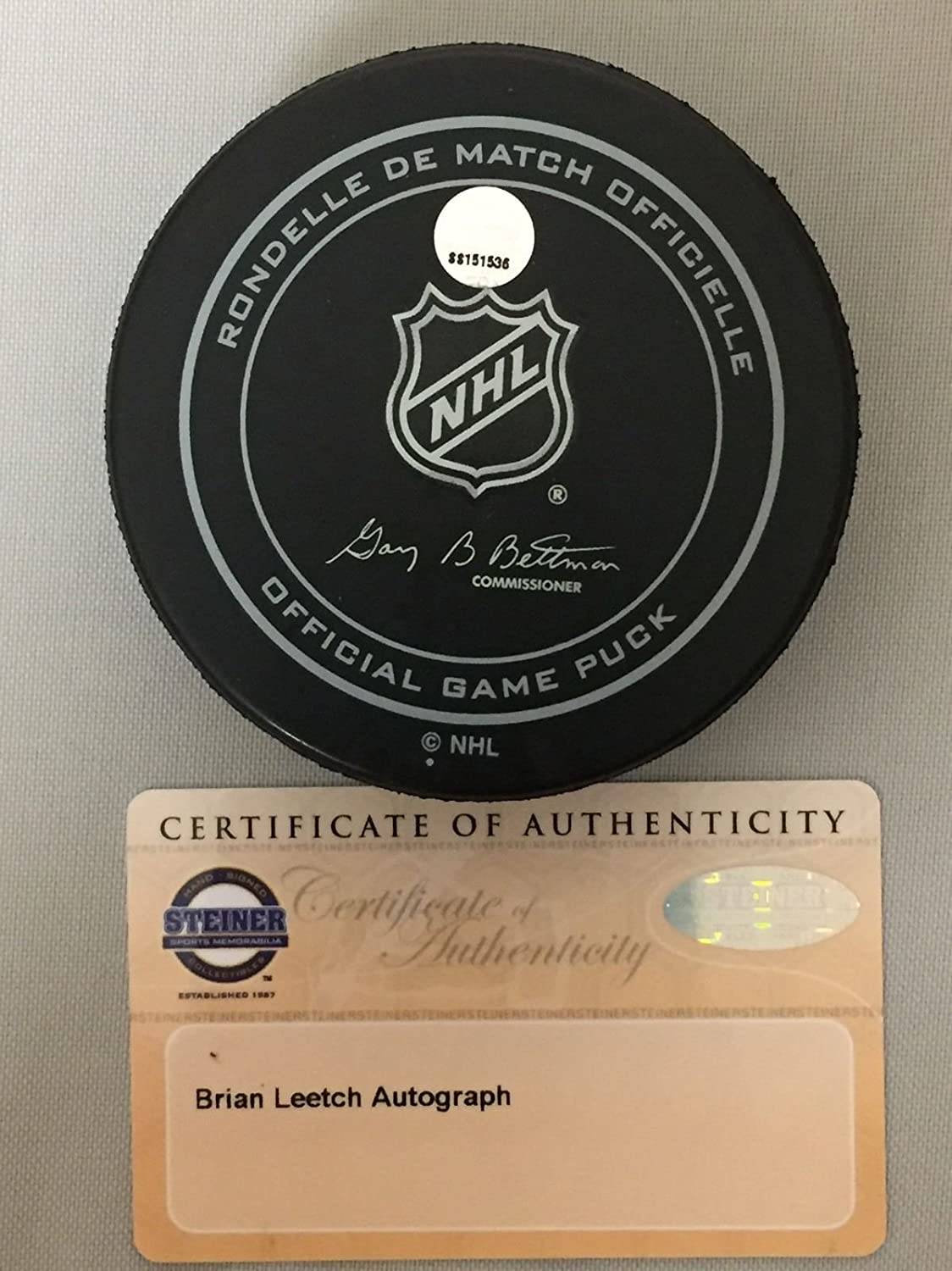 Autographed/Signed Brian Leetch HOF 09  New York Rangers Official Game Hockey Puck Steiner Sports COA