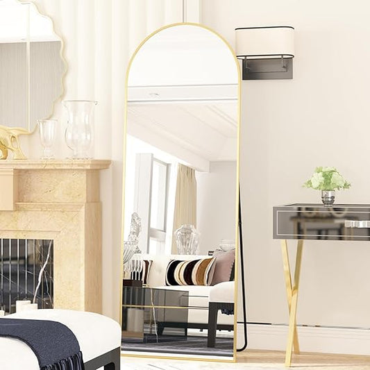 64"x21" Arched Floor Mirror Full Length Mirror, Full Body Wall Mirror with Aluminum Frame, Arched-Top Full Mirror Standing Hanging or Leaning, Dressing Mirror for Bedroom Living Room, Gold