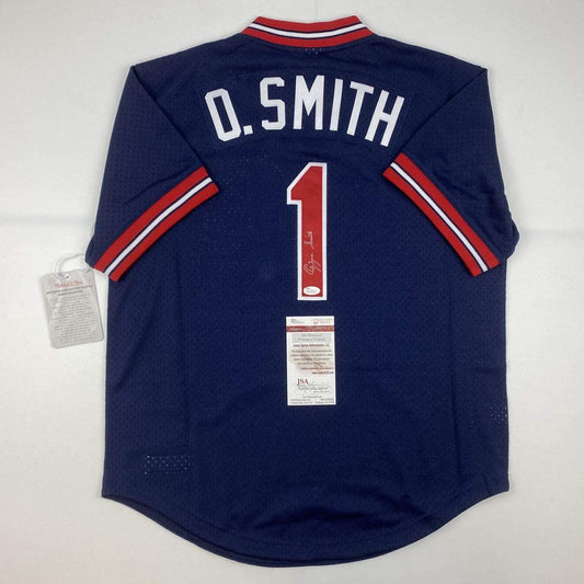 Autographed/Signed Ozzie Smith St. Louis Blue M&N Baseball Jersey JSA COA