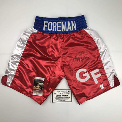 Autographed/Signed George Foreman Red Boxing Trunks/Shorts JSA COA Auto