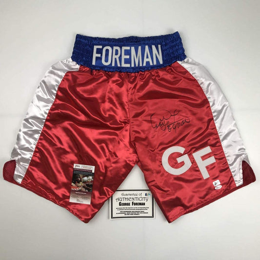Autographed/Signed George Foreman Red Boxing Trunks/Shorts JSA COA Auto