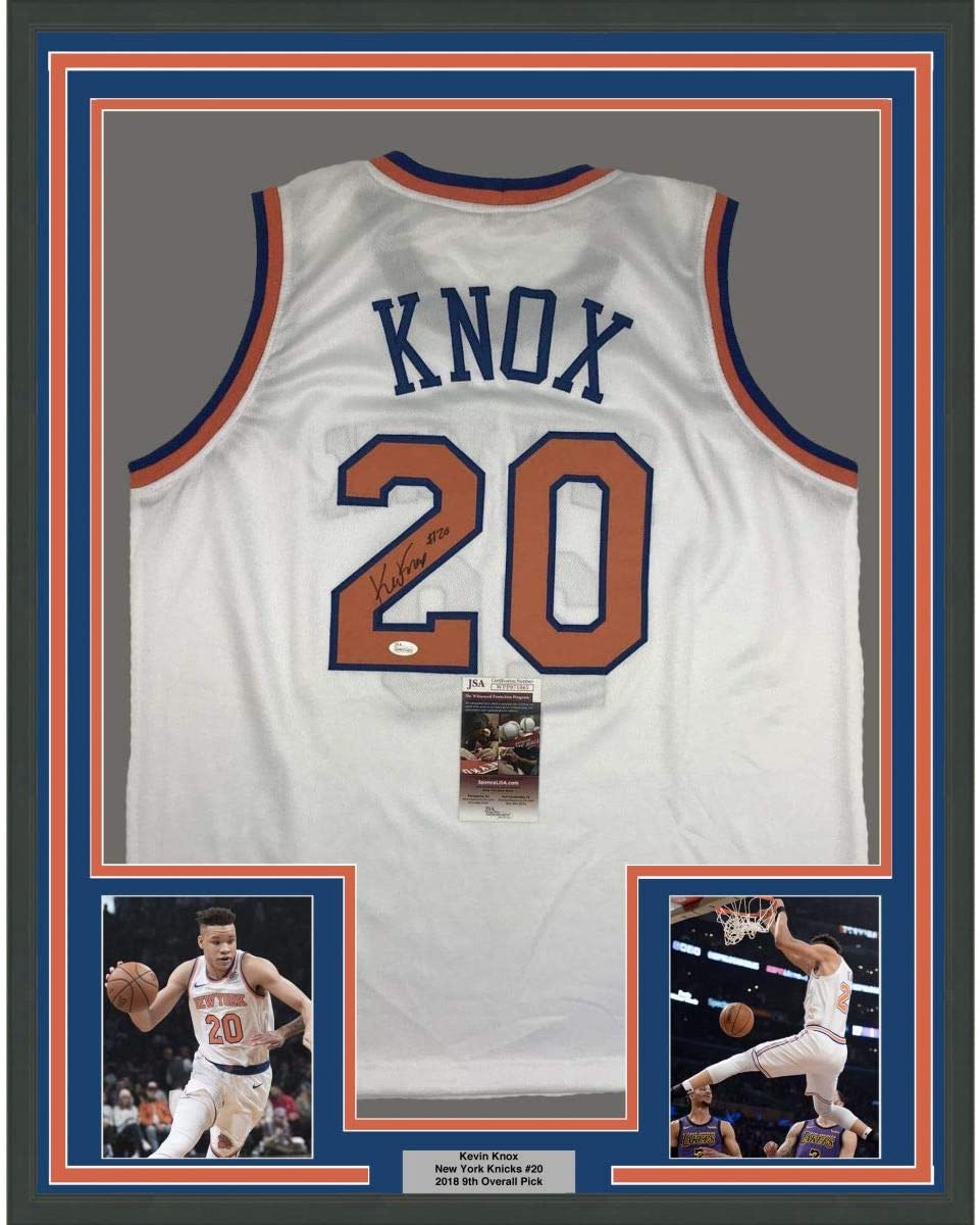 Framed Autographed/Signed Kevin Knox 35x39 New York White Basketball Jersey JSA COA