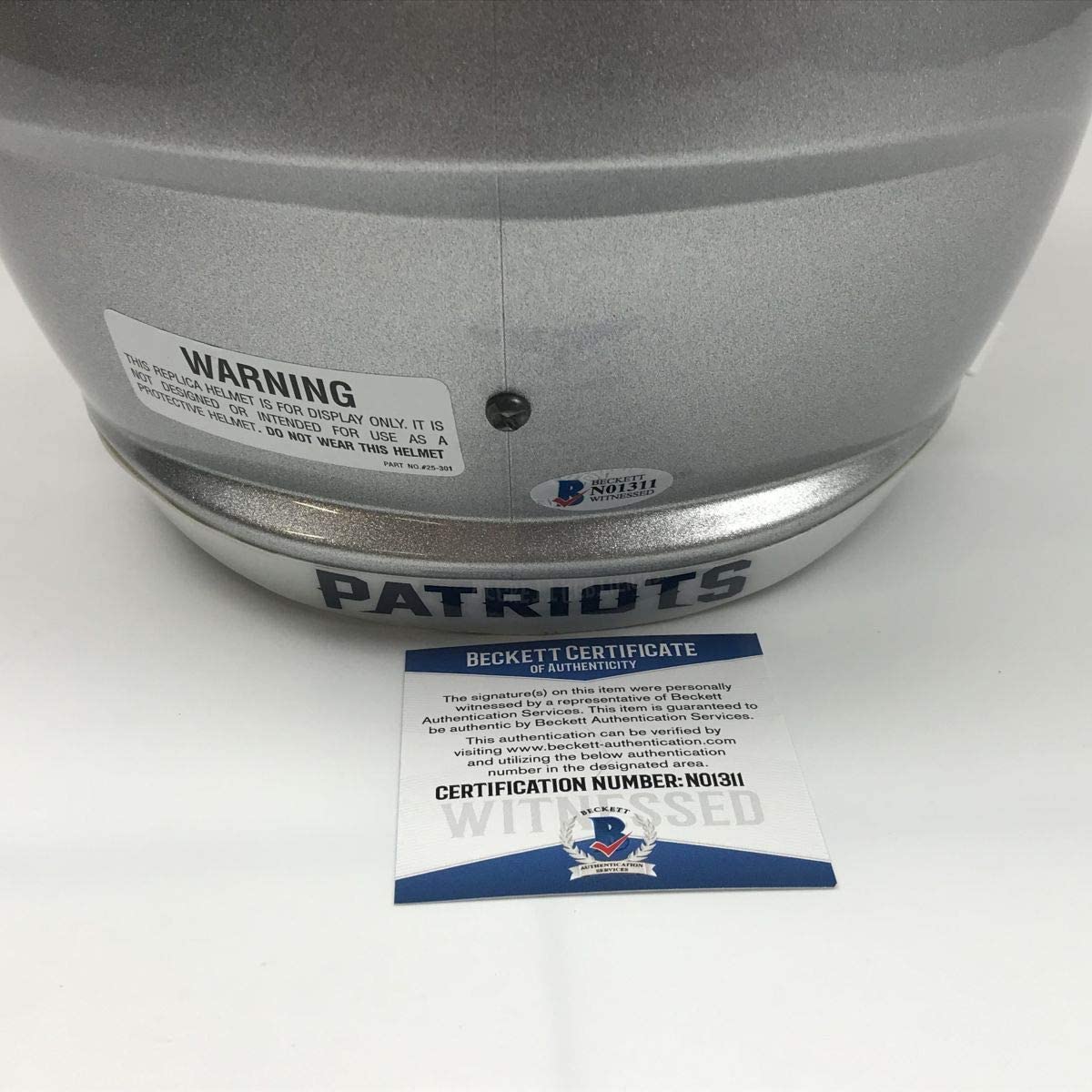 Autographed/Signed Julian Edelman New England Patriots Full Size FS F/S Replica Football Helmet Beckett BAS COA