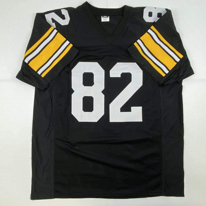 Autographed/Signed John Stallworth HOF 02 Pittsburgh Black Football Jersey JSA COA