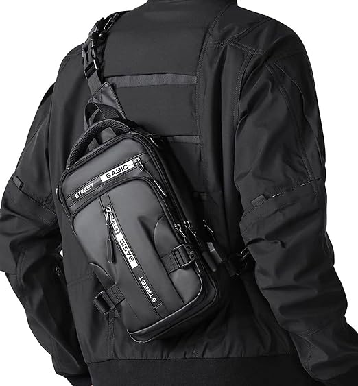 SEAFEW Anti Theft Sling Crossbody Backpack Shoulder Bag for Men, Lightweight One Strap Motorcycle Back pack Sling Bag Backpack for Hiking Walking Biking Travel Cycling with USB Charger Port