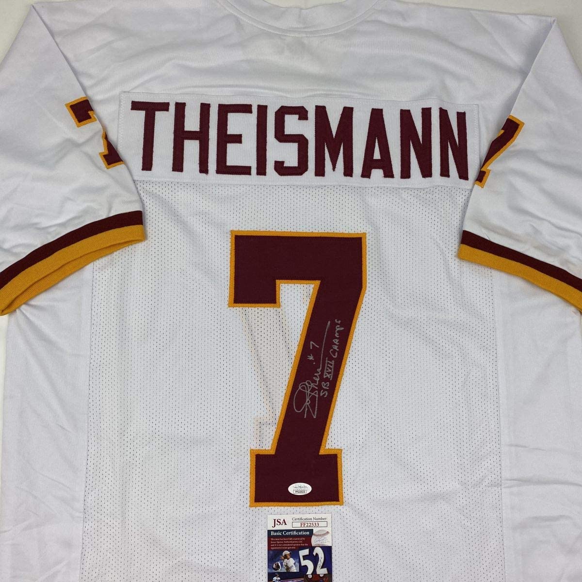 Autographed/Signed Joe Theismann SB XVII Champs Washington White Football Jersey JSA COA