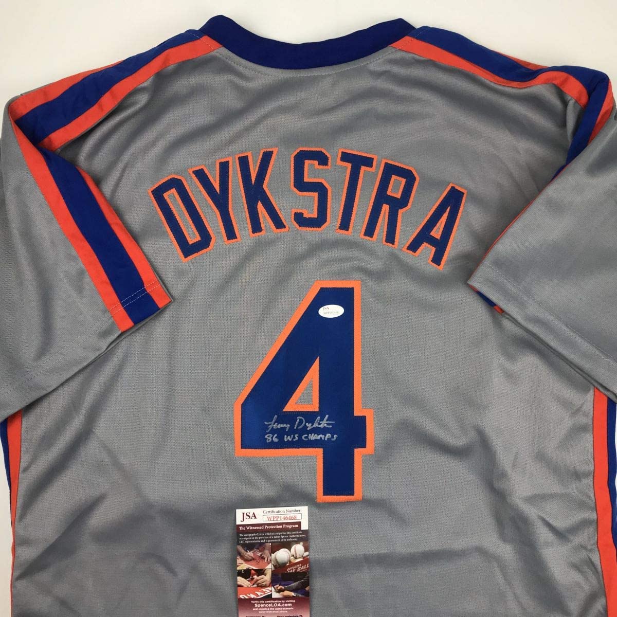 Autographed/Signed Lenny Dykstra 86 WS Champs New York Grey Baseball Jersey JSA COA