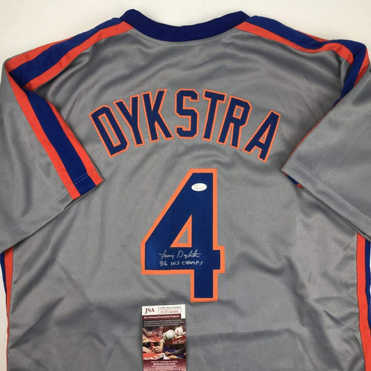 Autographed/Signed Lenny Dykstra 86 WS Champs New York Grey Baseball Jersey JSA COA