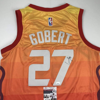 Autographed/Signed Rudy Gobert Utah Orange Basketball Jersey JSA COA