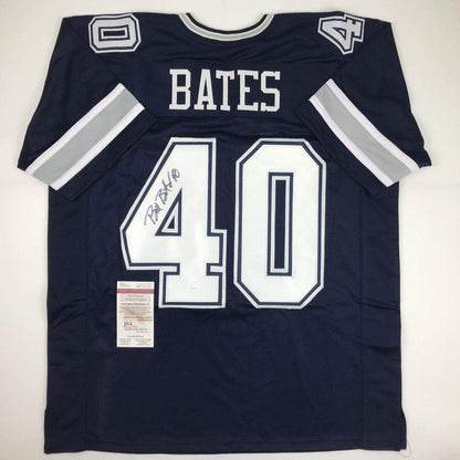 Autographed/Signed Bill Bates Dallas Blue Football Jersey JSA COA