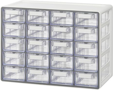Blue Ginkgo Small 20-Drawer Cabinet äóñ Stackable Clear Organizer for Hardware, Beads, Plastic Bricks, Office, and Craft Storage (Made in Korea, Gray)