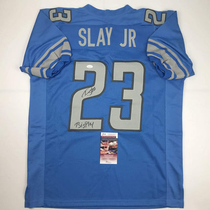Autographed/Signed Darius Slay Jr. Big Play Detroit Blue Football Jersey JSA COA