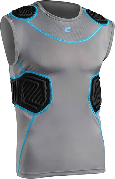 CHAMPRO Men's Standard Bull Rush Football Compression Shirt with Integrated Cushion System, Charcoal, Black Inset, Large
