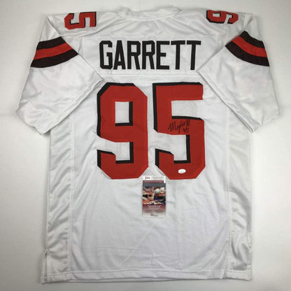 Autographed/Signed Myles Garrett Cleveland White Football Jersey JSA COA