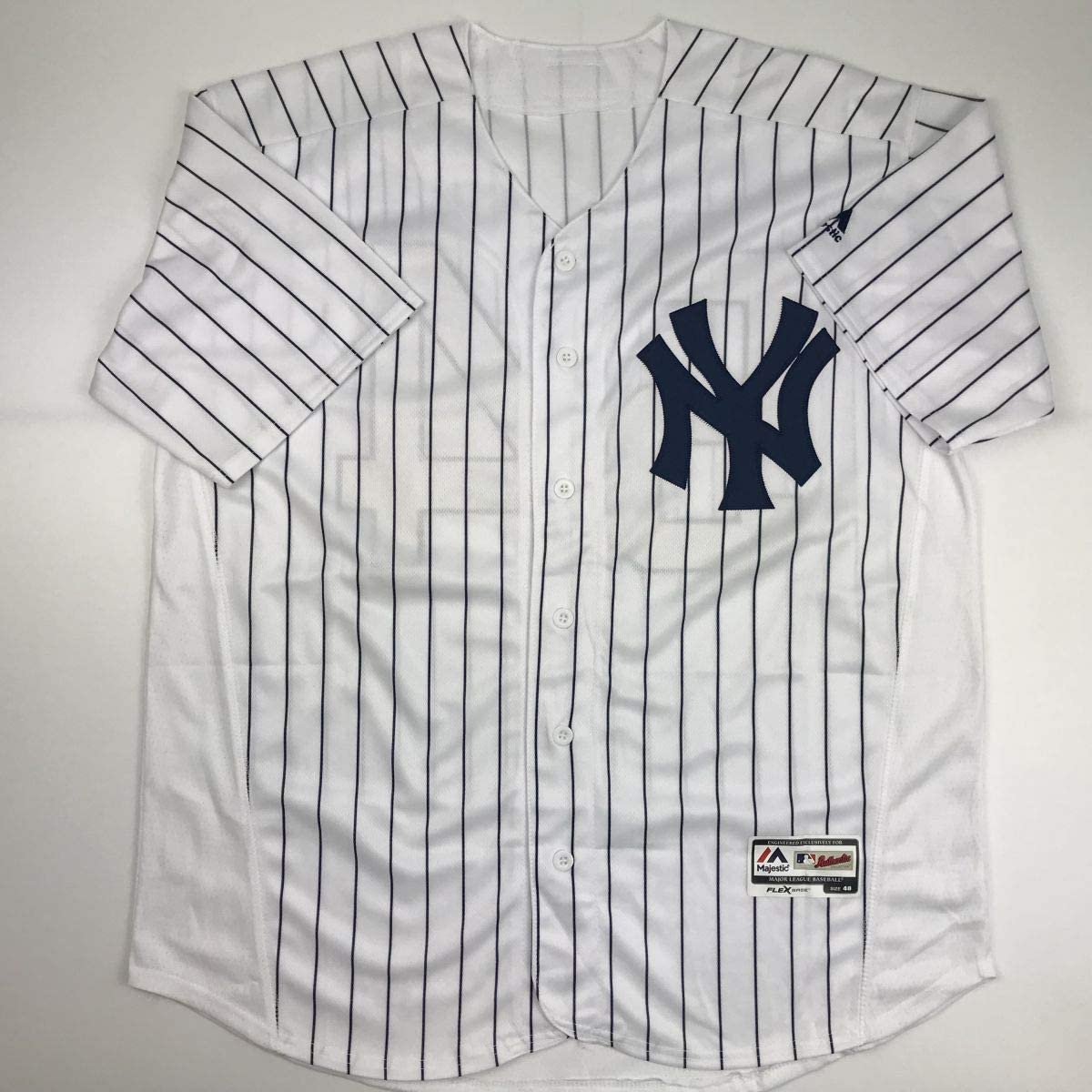Autographed/Signed Aroldis Chapman New York Pinstripe Baseball Jersey Beckett BAS COA Holo Only