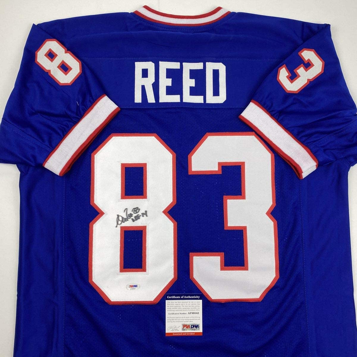 Autographed/Signed Andre Reed HOF 14 Buffalo Blue Football Jersey PSA/DNA COA
