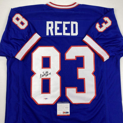 Autographed/Signed Andre Reed HOF 14 Buffalo Blue Football Jersey PSA/DNA COA