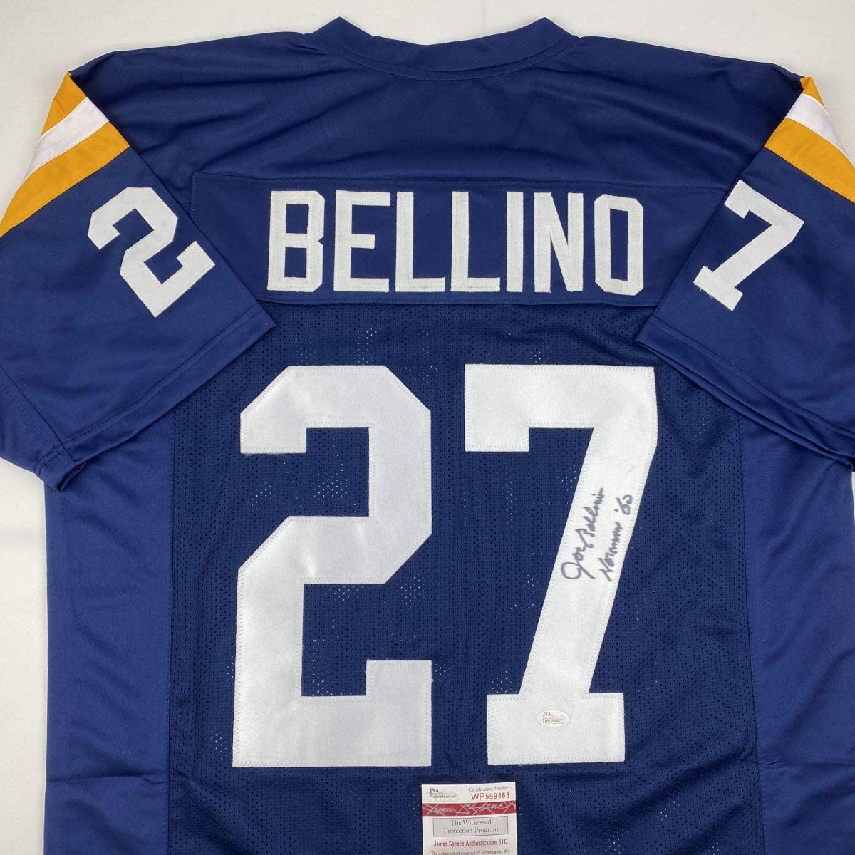 Autographed/Signed Joe Bellino Heisman 60 Navy Blue College Football Jersey JSA COA
