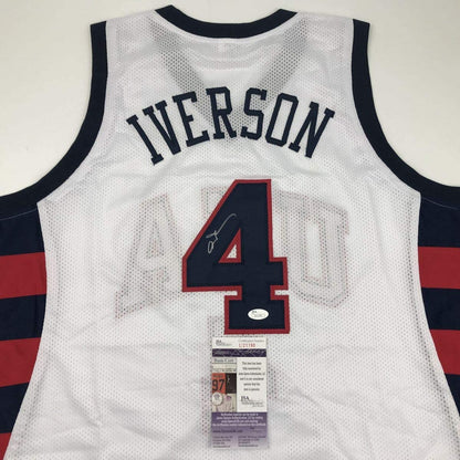 Autographed/Signed Allen Iverson United States USA White Olympics Basketball Jersey JSA COA
