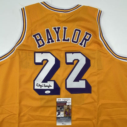 Autographed/Signed Elgin Baylor Los Angeles LA Yellow Basketball Jersey JSA COA