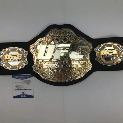 Autographed/Signed Khabib Nurmagomedov Black Toy Replica UFC Championship Title Belt Beckett BAS COA