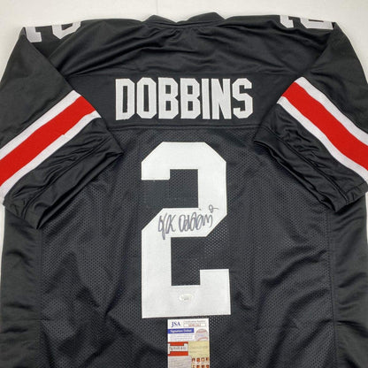 Autographed/Signed JK J.K. Dobbins Ohio State Black College Football Jersey JSA COA