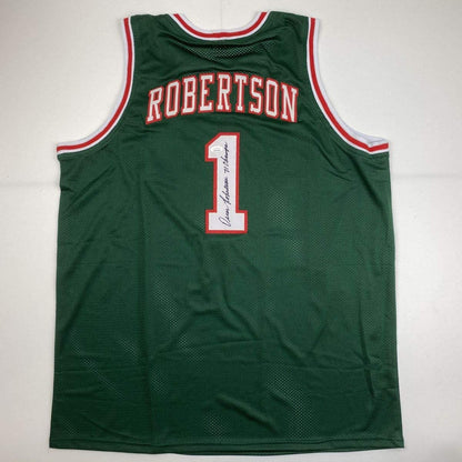 Autographed/Signed Oscar Robertson 71 Champs Milwaukee Green Basketball Jersey JSA COA