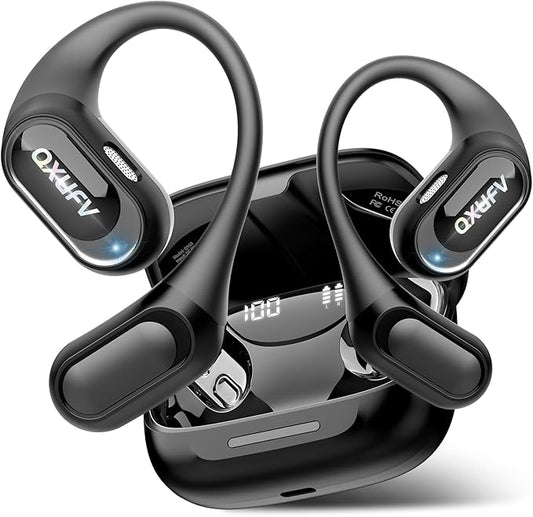 Open Ear Headphones, Bluetooth 5.4 Headphones Sports, Premium Sound with HD Mic Wireless Earbuds, 48H Playtime LED Power Display Ear Buds, IPX7 Lightweight Comfort Earphones for Running, Working