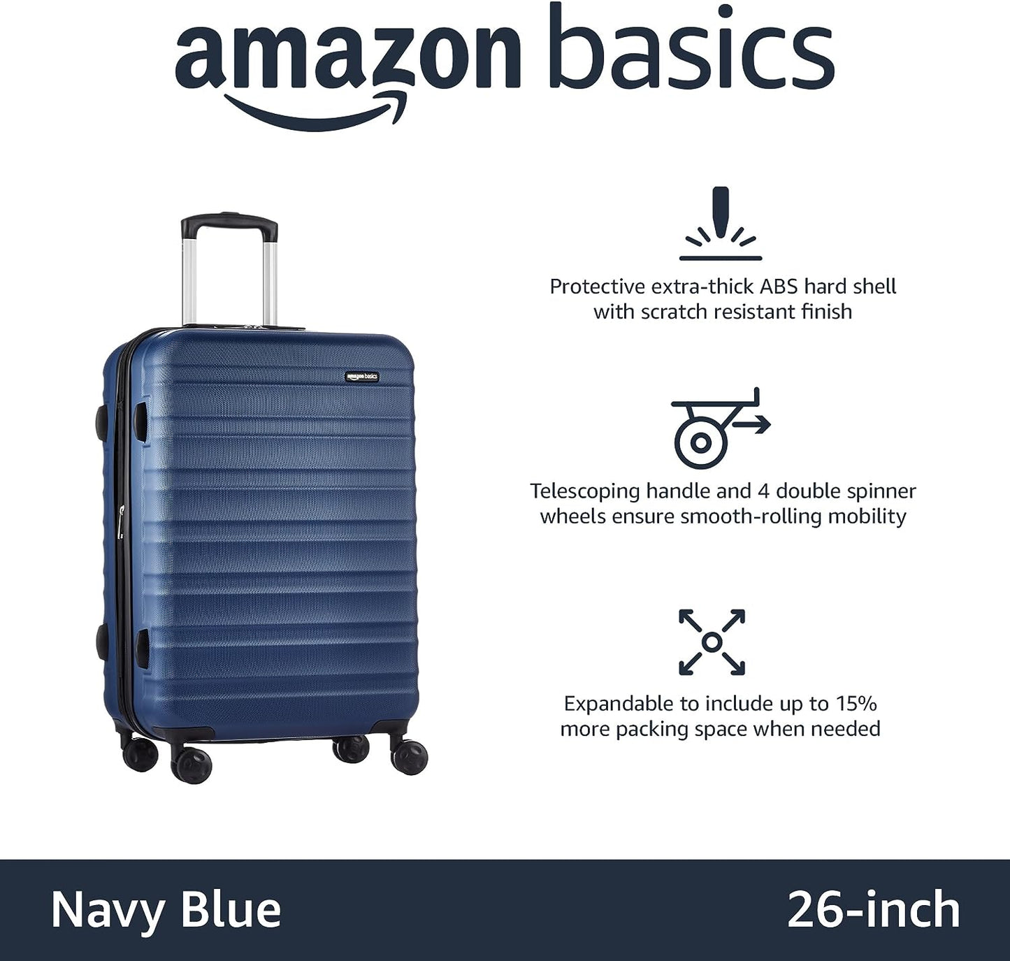 Amazon Basics 2-Piece Set Hardside Spinner, Black