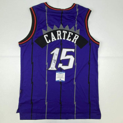 Autographed/Signed Vince Carter Toronto Raptors Purple Basketball Jersey Beckett BAS COA