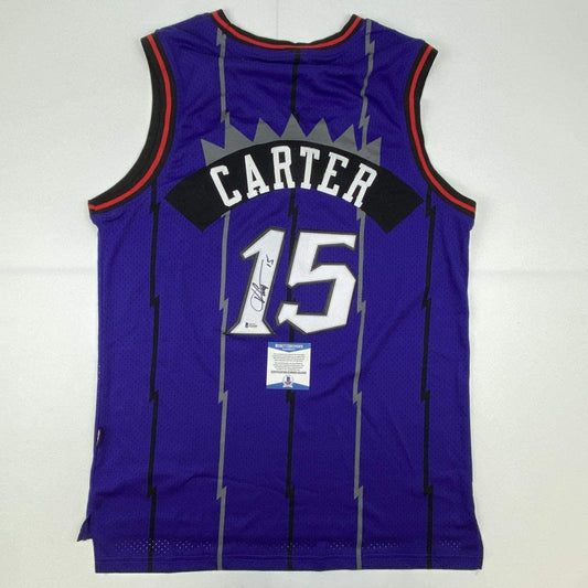 Autographed/Signed Vince Carter Toronto Raptors Purple Basketball Jersey Beckett BAS COA